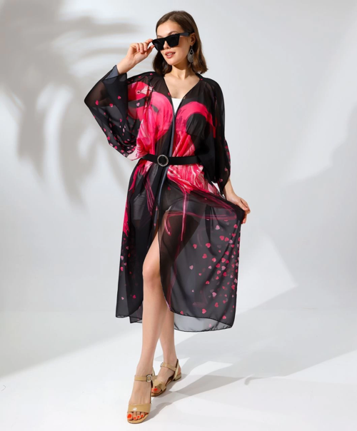 Rahat Kesim Şifon Kimono - Siyah