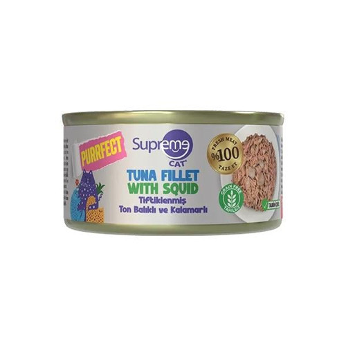 Cat Tiftiklenmiş Ton Balıklı ve Kalamarlı Yetişkin Konserve Kedi Maması 70gr
