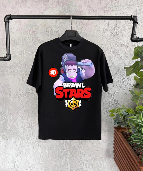 Bisiklet Yaka Kısa Kol Baskılı T-Shirt - Siyah
