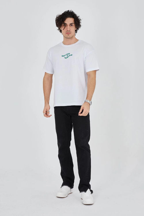 Baskılı 24/1 Penye T-Shirt - Beyaz