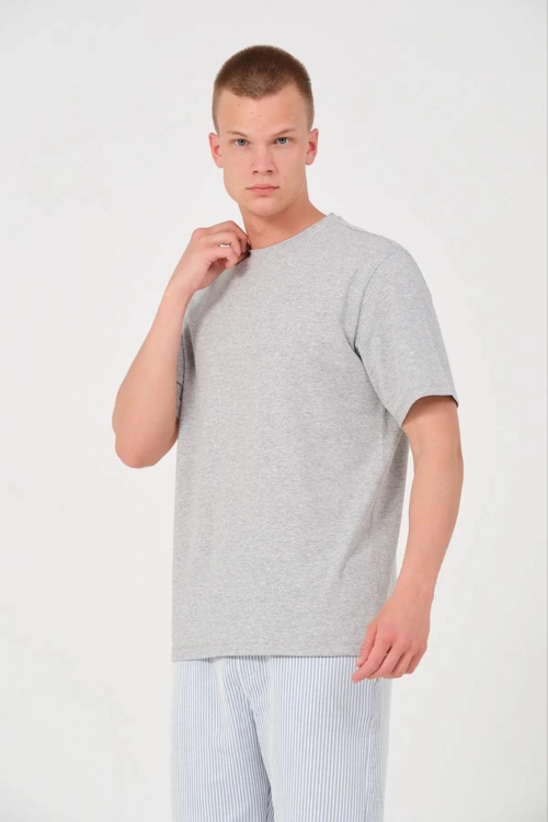 Düz Biskilet Yaka Oversize T-shirt - Gri