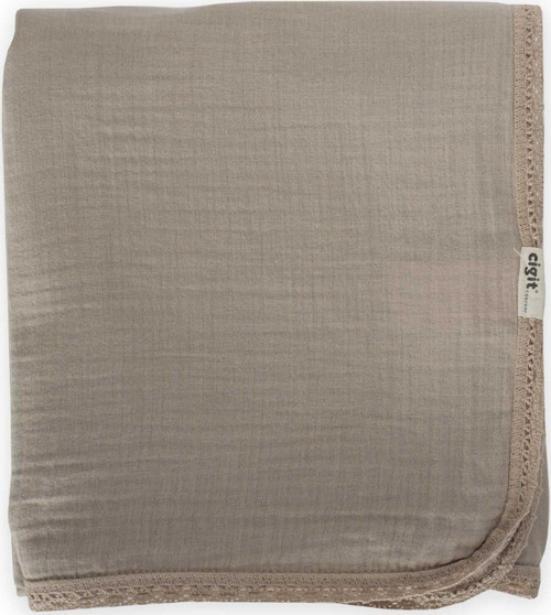 Dantel İşlemeli Tekkat Müslin Battaniye 100X100 cm +/- 3 cm Vizon