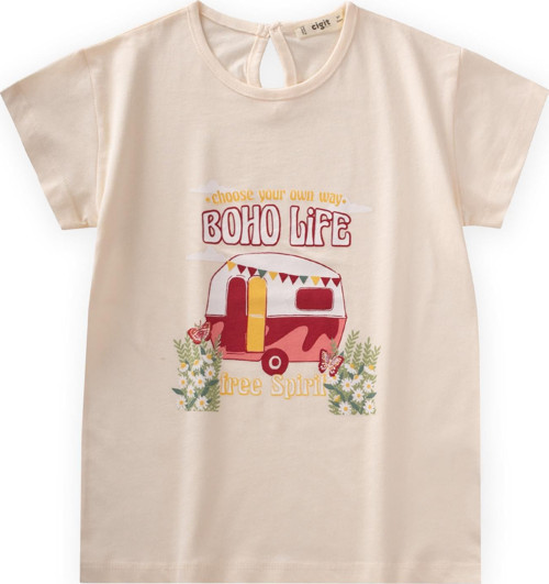 Boho Karavan Baskılı T-Shırt 8-12 Yaş Ekru