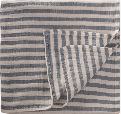 Naturel Organik Müslin Battaniye 90X100Cm Lacivert Kalın Çizgili