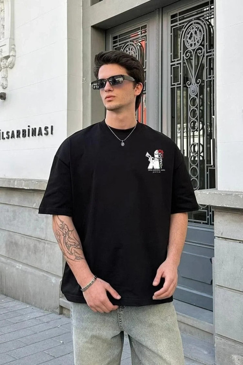 Erkek Baskılı T-Shirt Kısa Kol Bisiklet Yaka Regular Fit Rahat Kalıp Günlük Tişört - Beyaz