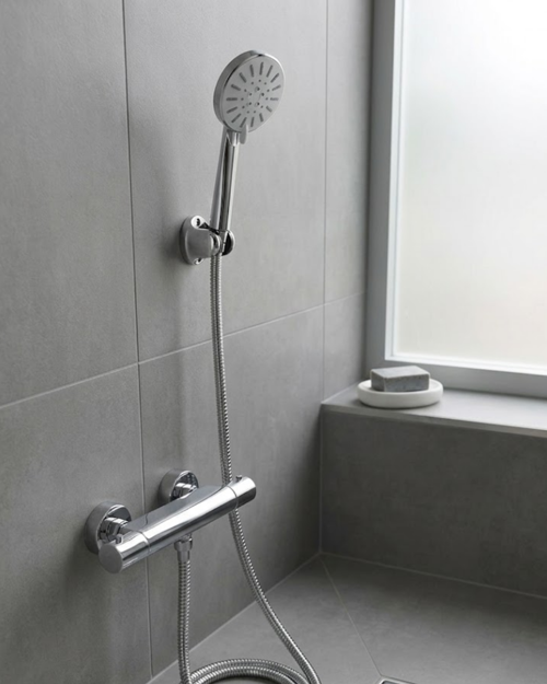 Krem Duş Başlığı Seti 4 Kademeli El Duşu Spiral Hortumlu Banyo Seti