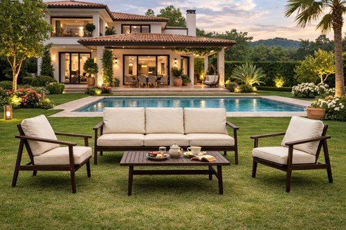 Duru Masif Kestane Ağacı Bahçe Balkon Koltuk Takımı 3+1+1+Sehpa