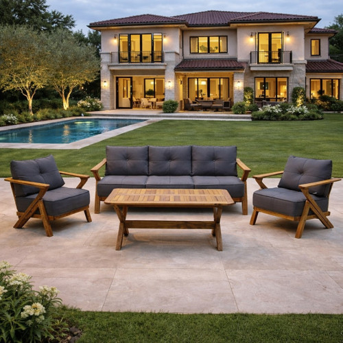 Asude Masif Kestane Ağacı Bahçe Balkon Koltuk Takımı 3+1+1+Masa Antrasit