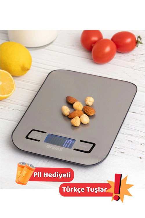 Hassas Mutfak Terazisi 5 Kg - 1 Gr Hassasiyet - Paslanmaz Çelik - LED Ekran - Pil Hediyeli