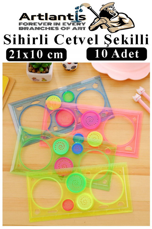 Sihirli Cetvel 10 Adet Plastik Sihirli Daire Cetvel Desen Şablon Çizim Okul Karne Hediye