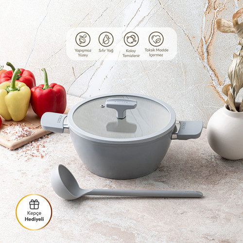 Swiss Cyrstal RS Derin Tencere Gri 20 cm