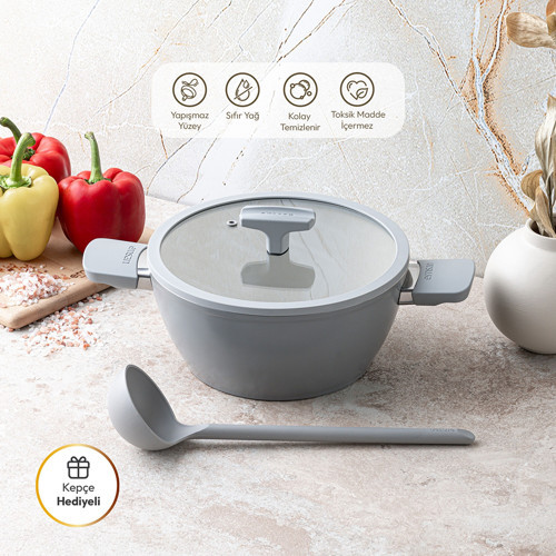 Swiss Cyrstal RS Derin Tencere Gri 24 cm