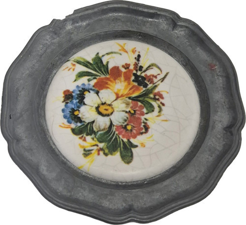 Vintage Zınn Çerçeveli Dekoratif Çiçek Temalı Duvar Tabağı 10cm 006