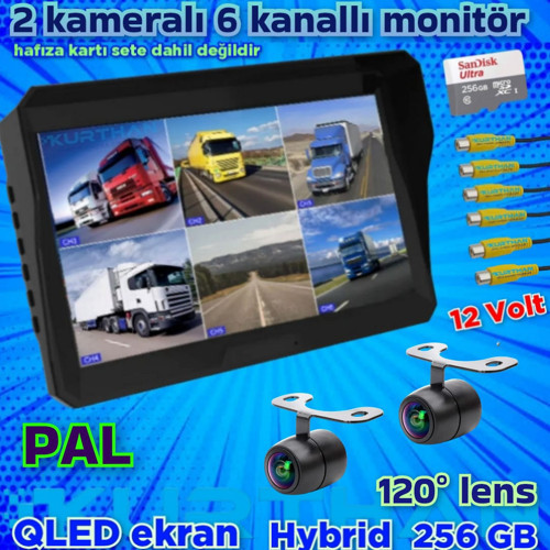 2 ADET KELEBEK KAMERA 6 KANALLI QLED EKRAN 10'' DVR MONİTÖR 12 V 256 GB