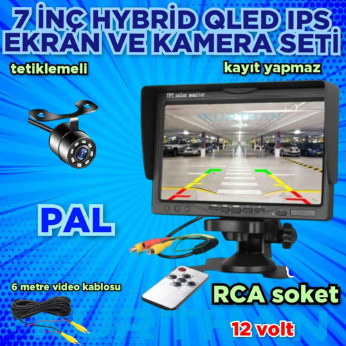 7'' QLED IPS MONİTÖR VE 1 ADET BEYAZ LEDLİ KELEBEK KAMERA 12 V