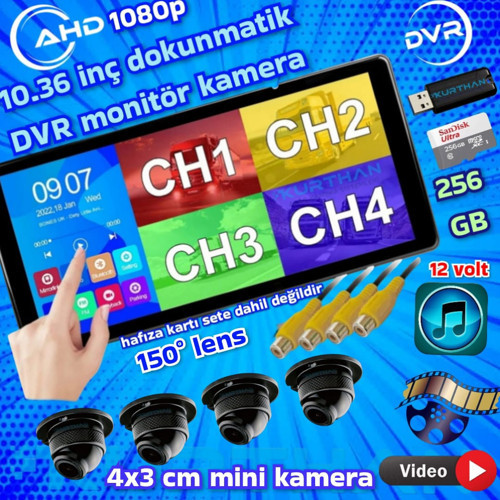 4 ADET 1080P AHD 150'' ULTRA MİNİ KAMERA DVR DOKUNMATİK EKRAN VİDEO MÜZİK 12 V