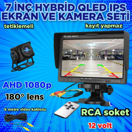 7'' QLED IPS EKRAN VE 1 ADET AHD 1080P 180 DERECE GENİŞ AÇILI KAMERA 12 V