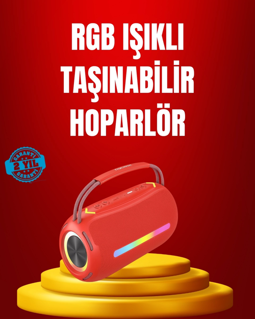 Suya Dayanıklı 20W RGB Hoparlör Bluetooth, USB, SD Kart ve AUX Girişli
