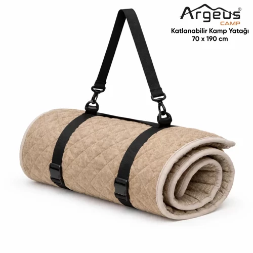 Katlanır Kamp Yatağı - Yer Yatağı - Taşınabilir - Argeus - Bej - 70x190cm  - Su Geçirmez Zemin, Kara