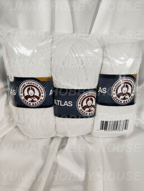ATLAS Beyaz El Örgü İpi (3 Adet) - Renk: 000