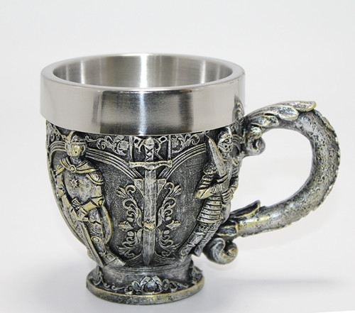 Şövalye Kabartmalı Paslanmaz Çelik Kupa Bardak