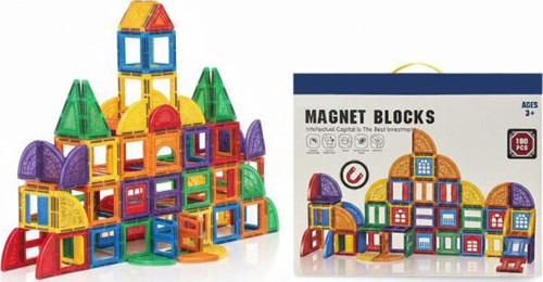 Geometrik Şekilli Manyetik Yapı Blokları - 3 Boyutlu Mıknatıslı Yapı Oyun Seti 100 Parça