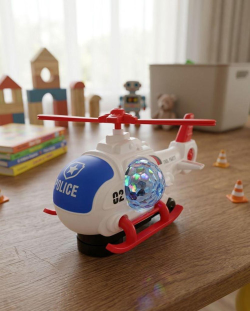 Polis Tasarımlı Devriye Partisi: Işıklı Müzikli ve Pilli Oyuncak Polis Helikopter