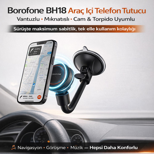 BH18 Araç İçi Telefon Tutucu Vantuzlu Mıknatıslı Cam ve Torpido Uyumlu