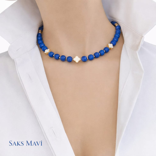 Luna Yonca Detaylı Lav Taşı Choker Doğal Taş Kolye