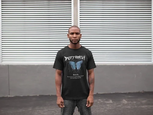 Erkek Bisiklet Yaka Baskılı kısa kol T-Shirt - Siyah