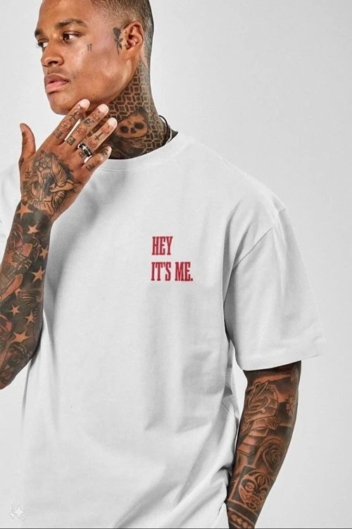 ERKEK Baskılı Oversize iKısa kol T-Shirt - Beyaz