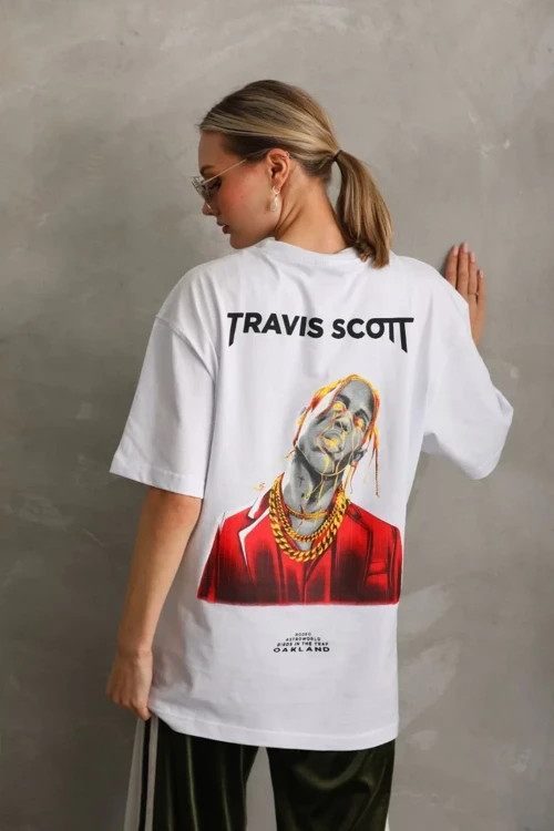 Kadın Baskılı T-Shirt Kısa Kol Bisiklet Yaka Ovarsize Rahat Kalıp Günlük Tişört - Beyaz
