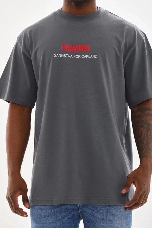 Erkek Baskılı T-Shirt Kısa Kol Bisiklet Yaka Rahat Kalıp Tişört - Füme
