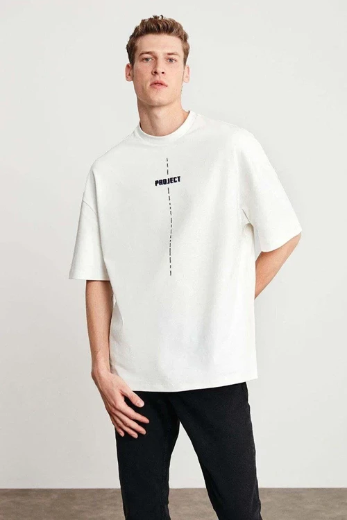 ERKEK Baskılı Oversize Kısa kol T-Shirt - Beyaz