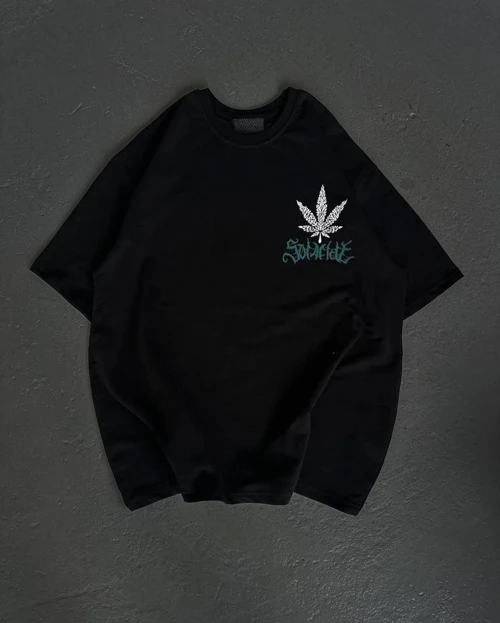 Kadın Baskılı T-Shirt Kısa Kol Bisiklet Yaka Oversize Rahat Kalıp Günlük Tişört - Siyah