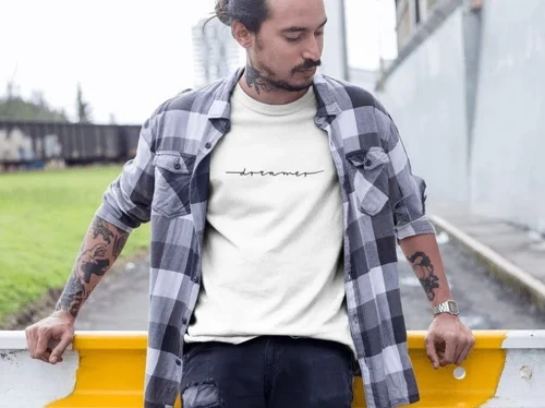 Erkek Bisiklet Yaka Baskılı Kısa kol T-Shirt - Beyaz