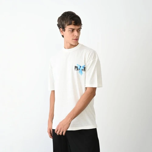 Erkek Baskılı T-Shirt Kısa Kol Bisiklet Yaka Regular Fit Rahat Kalıp Günlük Tişört - Beyaz