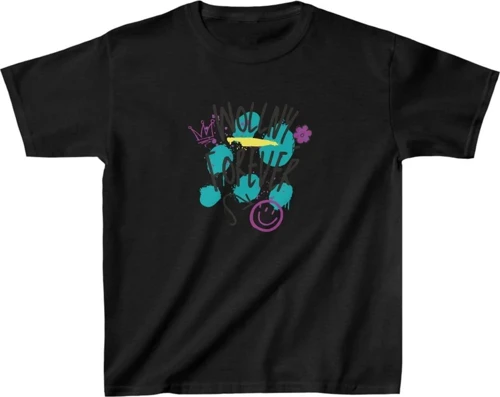 Unisex Çocuk Baskılı T-Shirt - Siyah