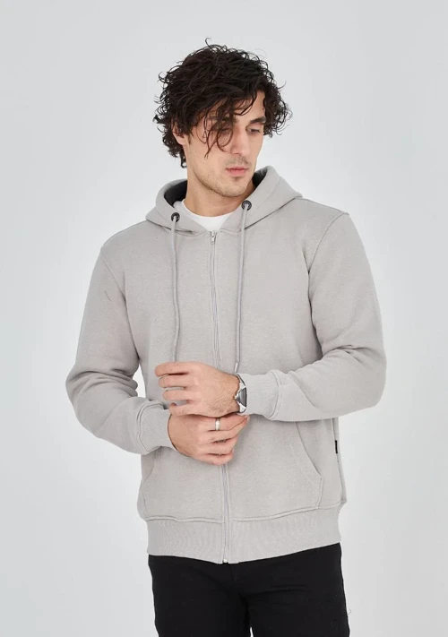 ERKEK Tam Fermuarlı Kapşonlu SweatShirt - Boyalı Gri