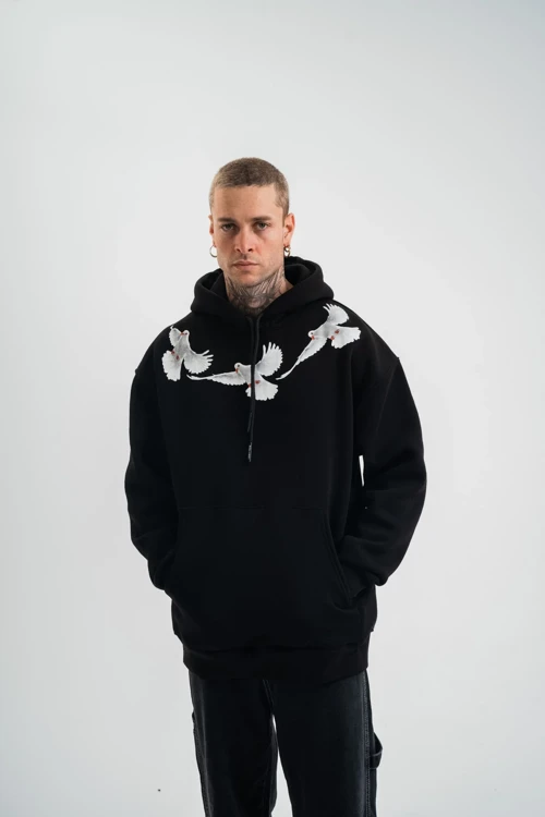 ERKEK Uzun Kol Bisiklet Yaka Yıkamalı SweatShirt - Siyah