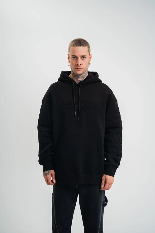 Erkek Oversize Kapşonlu Nakışlı SweatShirt - Siyah