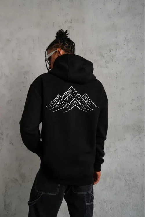 Erkek Nihilist Penguen Özel Tasarım Oversize Kapüşonlu Sweatshirt - Siyah