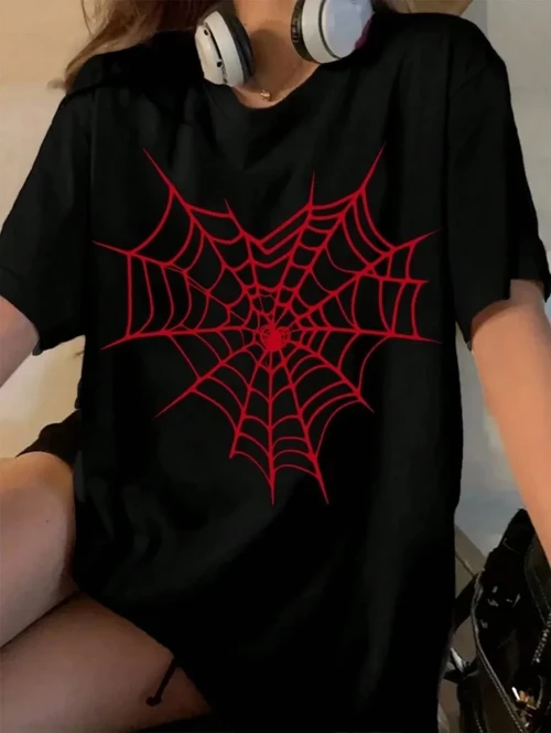 Baskılı Kadın Kısa kol T-shirt - Siyah
