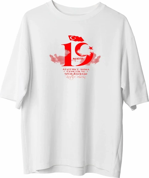 19 Mayıs Unisex Baskılı T-shirt - Beyaz