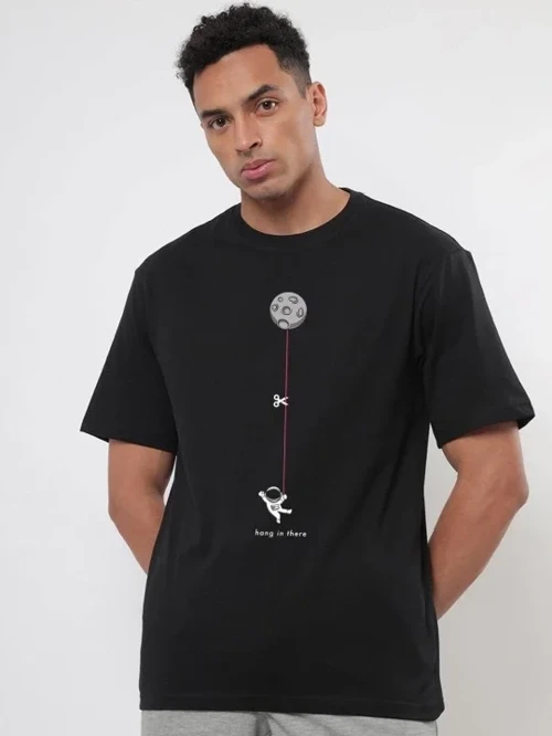 Erkek Baskılı Oversize Kısa kol T-shirt - Siyah