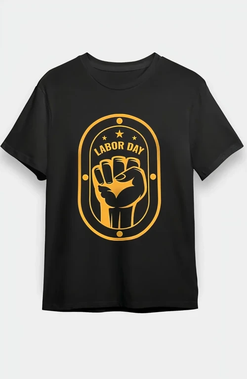 1 Mayıs Emekçilerimiz İçin Özel Tasarım LABOR DAY Baskılı T-shirt - Siyah