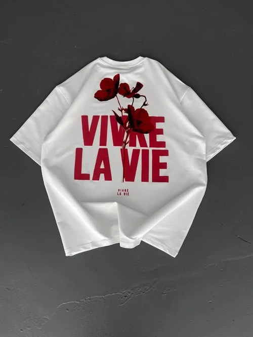 Erkek Baskılı Oversize Bisiklet Yaka Kısa kol T-shirt - Beyaz