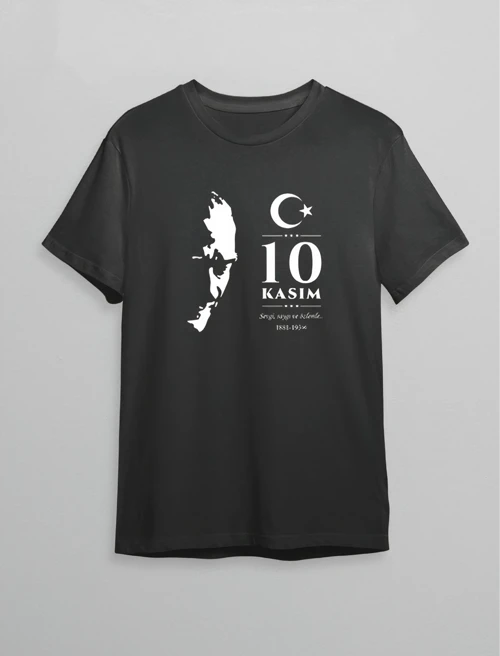10 Kasım Atatürk Baskılı T-Shirt - Siyah