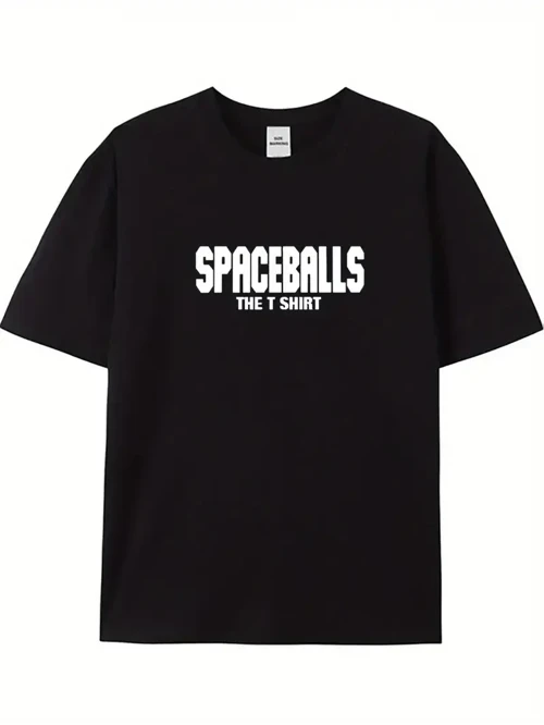 Erkek SPACEBALLS Baskılı Bisiklet Yaka Kısa Kol T-shirt - Siyah
