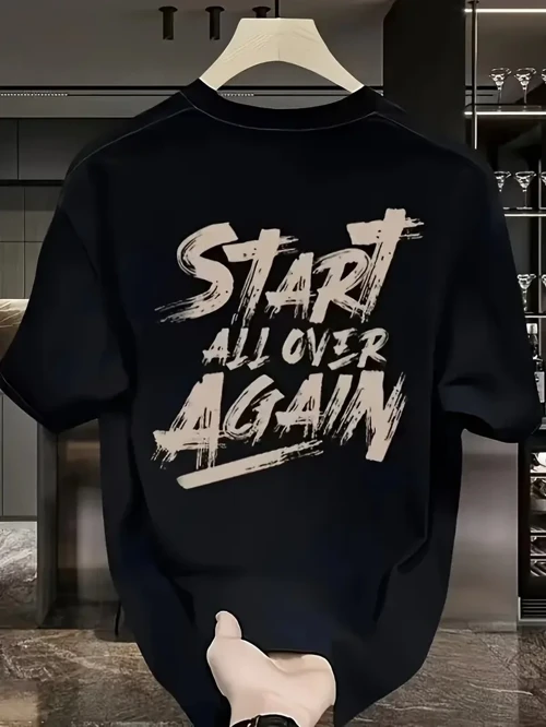Erkek Penye Start All Over Baskılı Bisiklet Yaka Kısa Kol T-shirt - Siyah